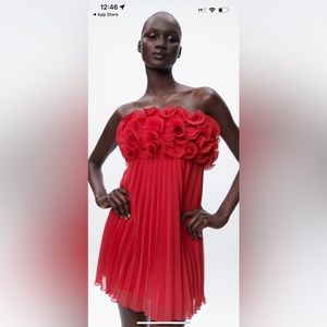 NWT Zara Pleated Ruffle MiniDress SZ L in raspberry